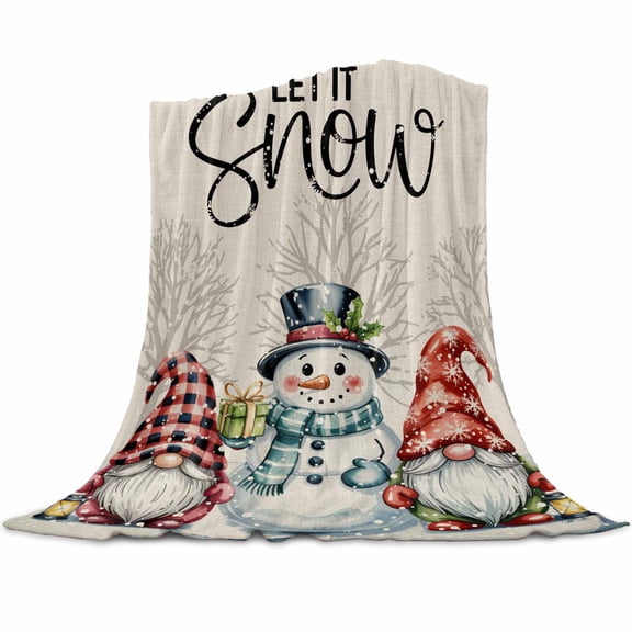 Winter Snowman Gnome Flannel Blanket for Bed,Travel and Camping, Vintage Snowflake Christmas Snow Super Soft Cozy Blanket for All Seasons 32"x48"