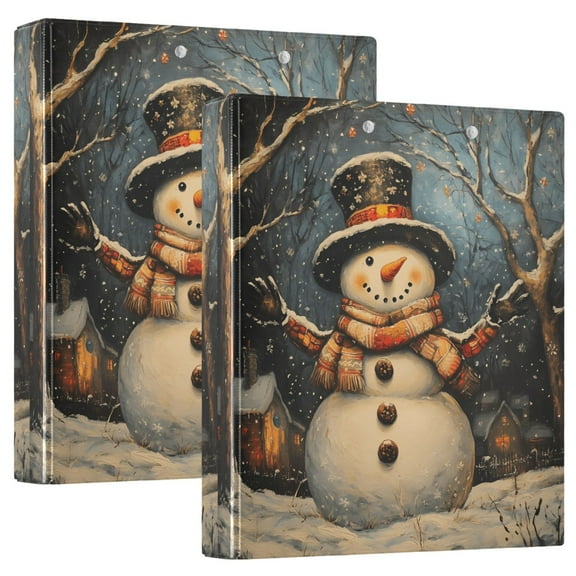 Winter Snowman Hardcover 3 Ring Binder 1.5” Round Rings Letter Size Paper Pockets for School Office Supplies