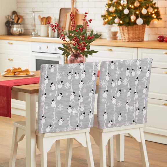 Winter Snowman with Hat Chair Covers Set of 6 Snowflake Gray Wood Christmas Chair Back Covers Stretch Removable Washable Slipcovers Protector for Dining Room Kitchen Party Decor