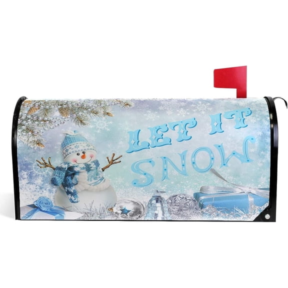 Winter Snowman Mailbox Cover Let it Snow Snowflakes Mailbox Covers Magnetic Standard Size 18" X 21" Christmas Mailbox Wraps Post Letter Box Cover Garden Decoratives