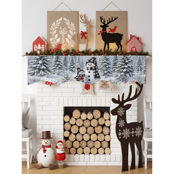 Winter Snowman Mantel Scarf for Fireplace 70 x 17 inches Nordic Snow Pines Forest Red Cardinal White Decorations Fireplace Mantle Scarf Cover Mantel Top Runner for Home Festive Party Supplies
