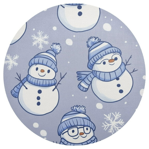 Winter Snowman Pattern 15.4in Diameter PVC Plate Mat, Heat-Resistant and Cuttable, Kitchen Decor