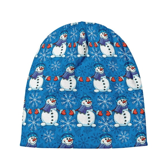 Winter Snowman Pattern Print Beanie Hat, Jesus Christian Cuffed Beanie For Men Women