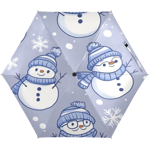 Winter Snowman Pattern Umbrellas for Sun Auto Open Close UV50+ Waterproof 5-Fold Compact Fiberglass Frame