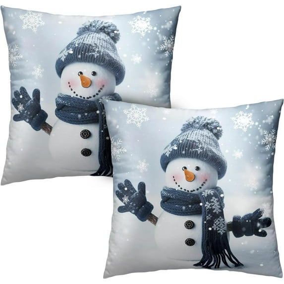 Winter Snowman Pillow Covers 18x18 Set of 2 Winter Decorating Throw Pillows Cover Snowflake Decorative Christmas Pillows Cases Double Sided for Living Room Couch Home Decor