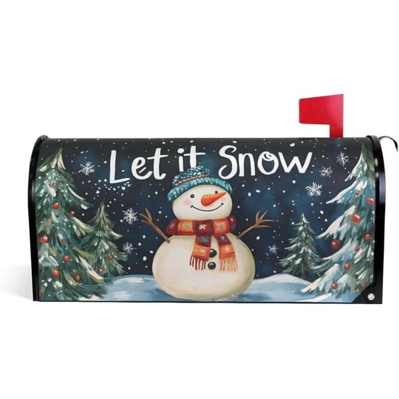 Winter Snowman Pine Tree Snow Magnetic Mailbox Cover Christmas MailWraps Garden Yard Home Decor for Outside Standard Size-18"x 20.8"