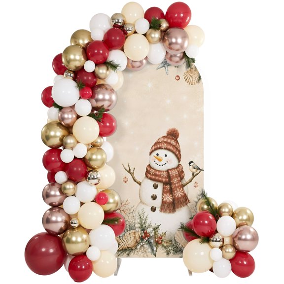 Winter Snowman Pinecone Leaf Arch Backdrop Cover Spandex Fitted Arch Cover 6FT,Arches Backdrop Stand Covers for Wedding Birthday Party Ceremony Banquet Decoration Beach Ocean Starfish Shell Conch
