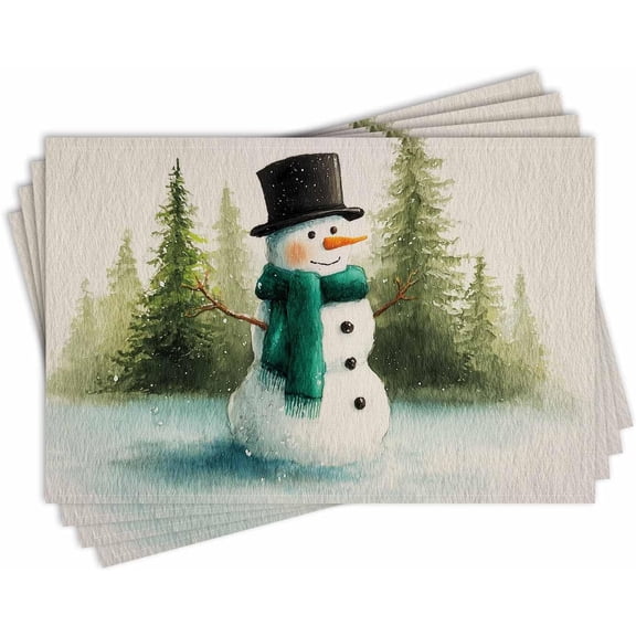Winter Snowman Placemat Set of 4 Seasonal Xmas Placemats Pine Trees Table Mats for Indoor Outdoor Home Party Dining Decor Farmhouse Burlap Table Mats 12x18 Inch