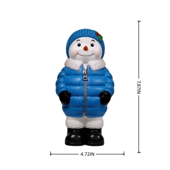 Winter Snowman Resin Figurine Blue Puffer Coat Festive Christmas Home Decor 1 Piece