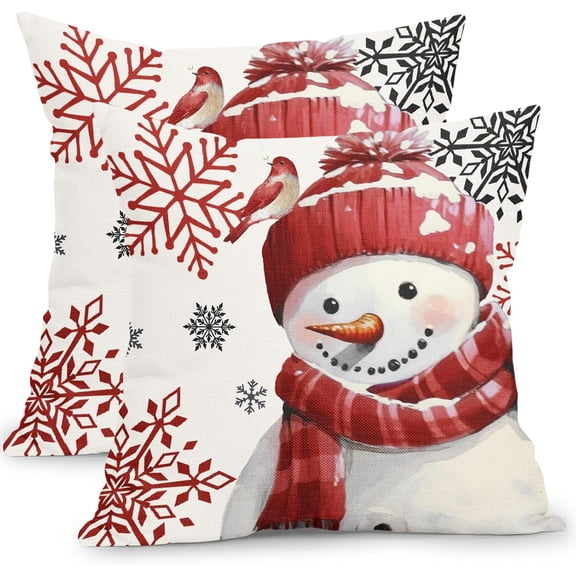 Winter Snowman Snowflake Pillow Covers 18x18 Inch Red Christmas Throw Pillow Covers Set of 2 Xmas Winter Holiday Pillowcases Cushion Covers for Couch Home Decor