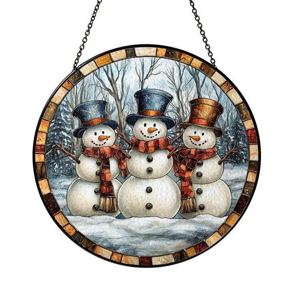 Winter Snowman Stained Glass Window Decor, Classic Holiday Keepsake for Seasonal Homes