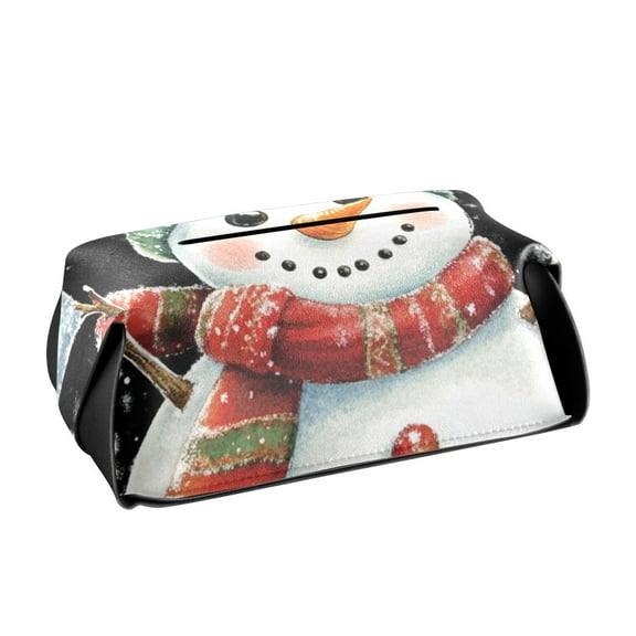 Winter Snowman Tissue Box Cover Leather Square Rectangle Tissue Box Holder for Bathroom Living Room Desk Office Decor