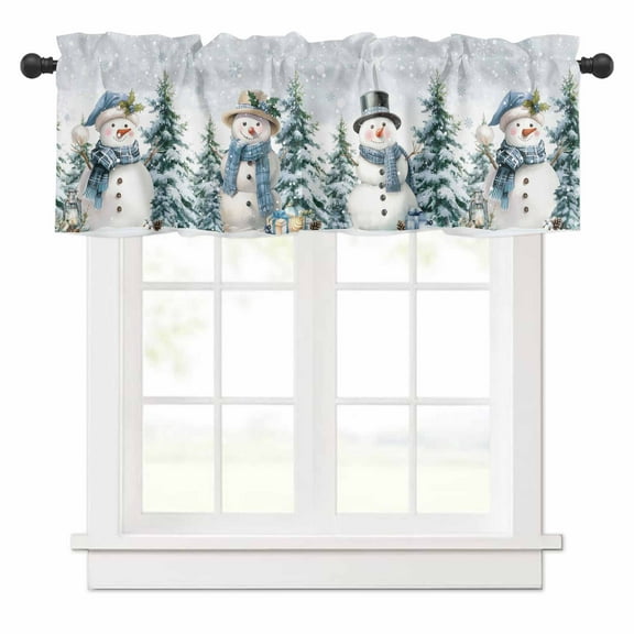 Winter Snowman Valances for Windows Christmas Tree Snowflakes Xmas Rod Pocket Curtain Valance Window Treatment Short Curtains for Kitchen Living Room, 42"x12"