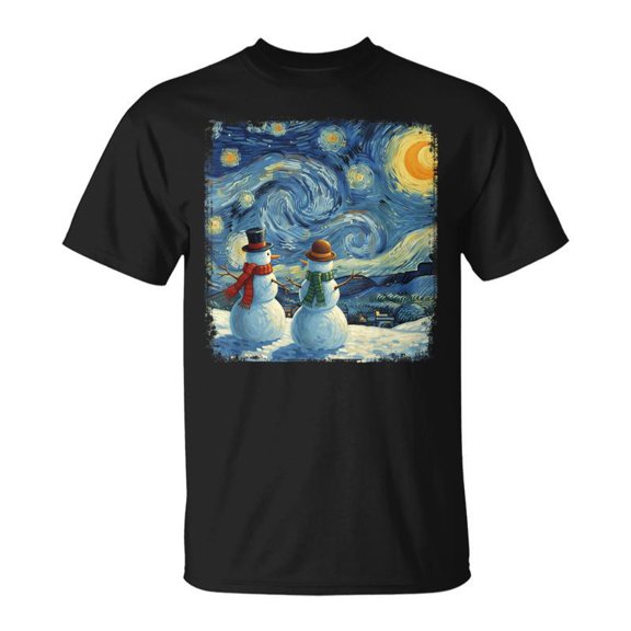 Winter Snowman Van Gogh Starry Night Christmas TShirt