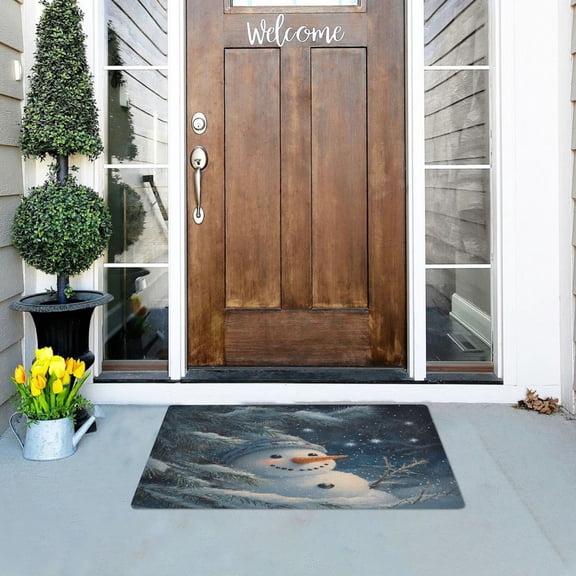 Winter Snowman Outdoor Doormats NonSlip Bath Rugs Absorbent Muddy Dirt Resist Door Mats 32''x20''