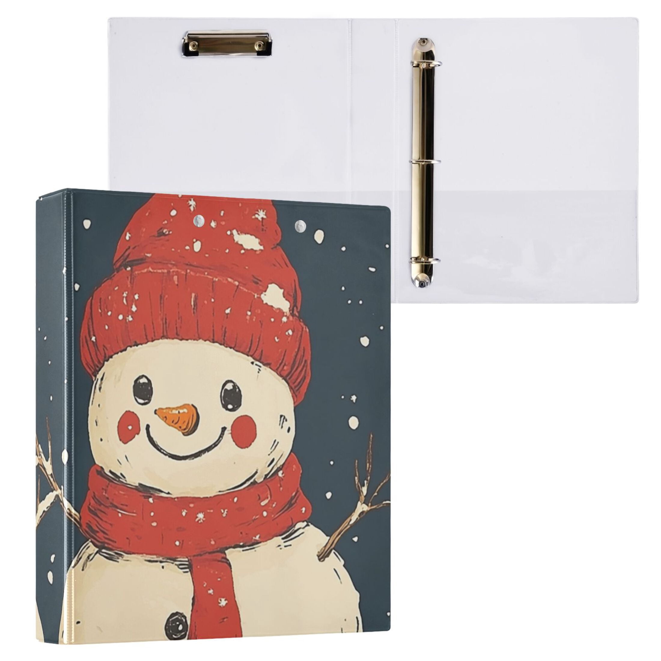 Winter Snowmans 3 Ring Binders 1.5 inch Hardcover File Folders with Interior Pockets A4 Size Organizer for School Office Hospital