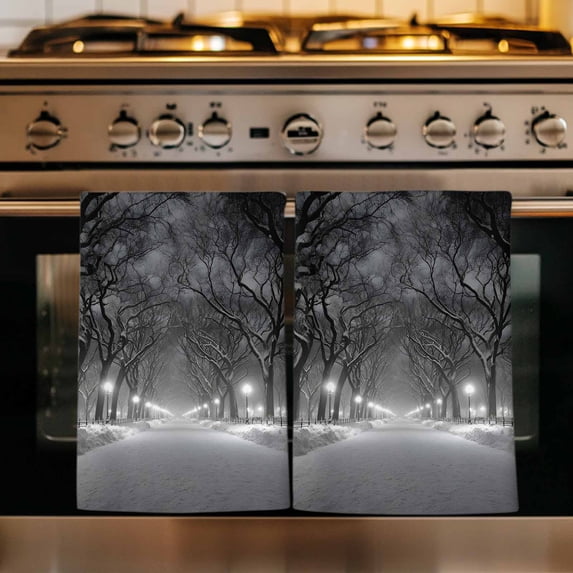 Winter Snowscape Kitchen Towels Set of 2, Night Snow Landscape Trees Natural Absorbent Dish Towels for Kitchen, Microfiber Hand Towel, Quick Drying Tea Towel for Cleaning Decorative Dishcloths