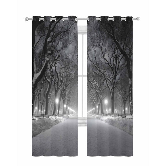 Winter Snowscape Sheer Curtains 84 Inch Length 2 Panels Set for Living Room/Bedroom, Night Snow Landscape Trees Natural Kitchen Curtains Grommet Semi-Sheer Curtains Drapes Window Treatments 42"x84"x2