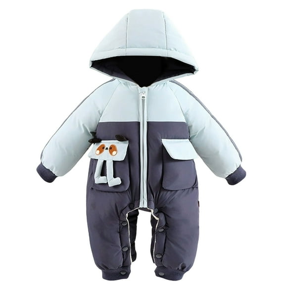 Winter Snowsuit Color Block Warm Hooded Jumpsuit Thicken Down Padded Boys Girls One Piece Puffer Rompers