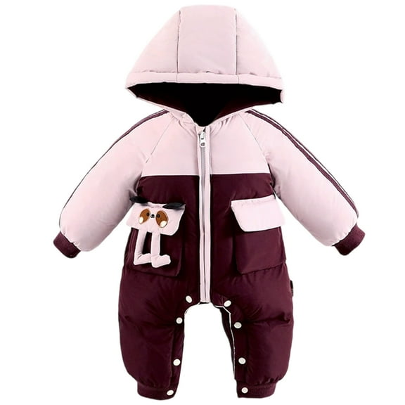 Winter Snowsuit Color Block Warm Hooded Jumpsuit Thicken Down Padded Boys Girls One Piece Puffer Rompers