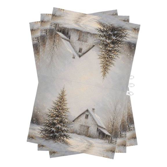 Winter Snowy Cottage Kitchen Towels Dish Towel Pack of 3 Country Christmas Tree Snow Path Soft Dish Cloth Set Absorbent Dishcloth for Drying Dishes, Hand Towels 18 x 28 Inches