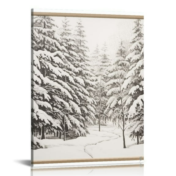 Winter Snowy Forest Prints Snow Covered Pine Trees Prints Posters Wall Art Canvas Painting for Artwork Bedroom Home Christmas Decor with Inner Frame 16 x 20in