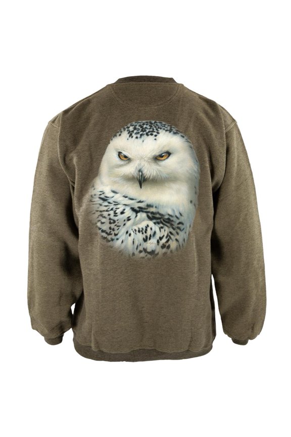 Winter Snowy Owl Henley Mens Pullover Sweatshirt Green X-LG