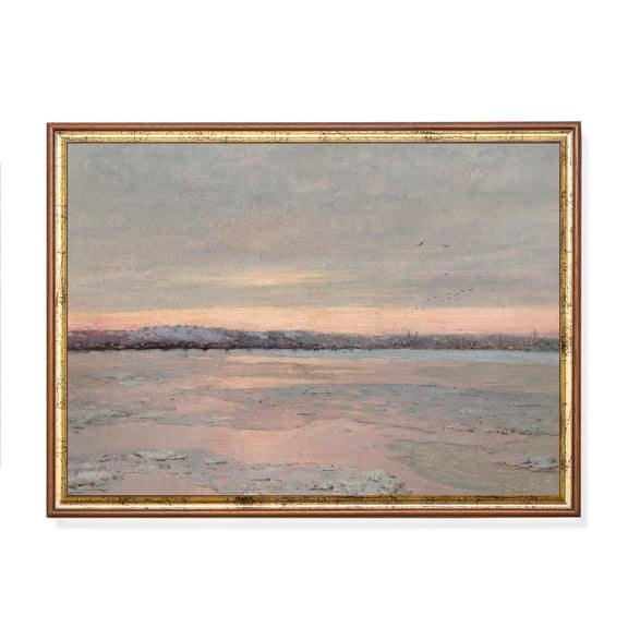 Winter Snowy Riverscape Antique Landscape Winter Landscape Cabin Lodge Wall Art Unframed Paper Print