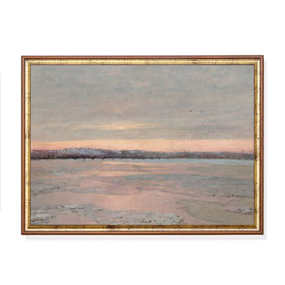 Winter Snowy Riverscape Print Poster, Antique Landscape, Size 16x24 UNFFRAMED F03.1.7l365