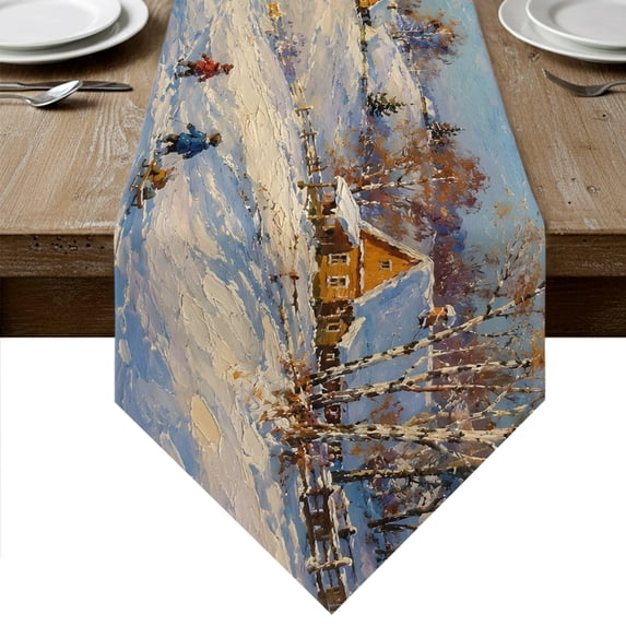 Snowflake Table View Winter Snowy Table Runner Linen Burlap Table Runner 72 Inches Long ...