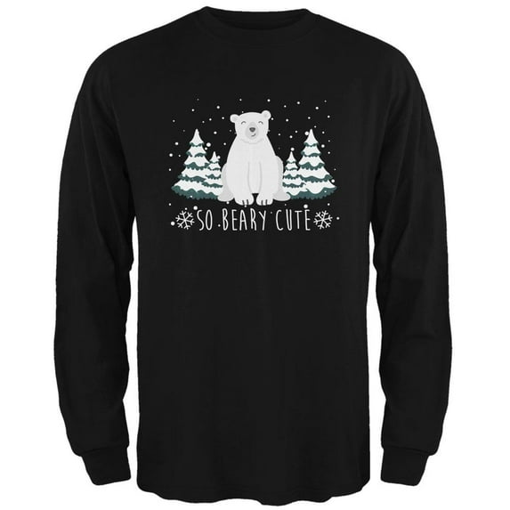 Winter So Beary Very Cute Polar Bear Pun Mens Long Sleeve T Shirt Black 3X-LG