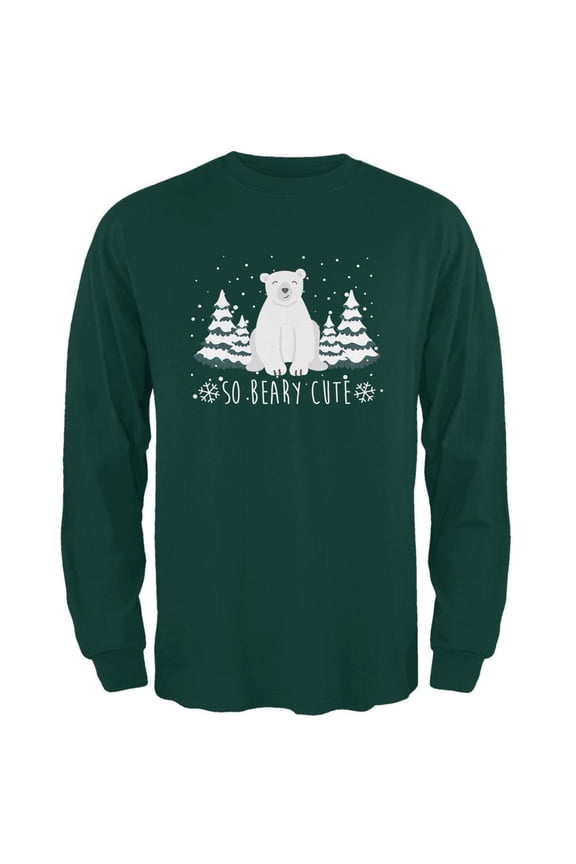 Winter So Beary Very Cute Polar Bear Pun Mens Long Sleeve T Shirt Forest Green 3X-LG