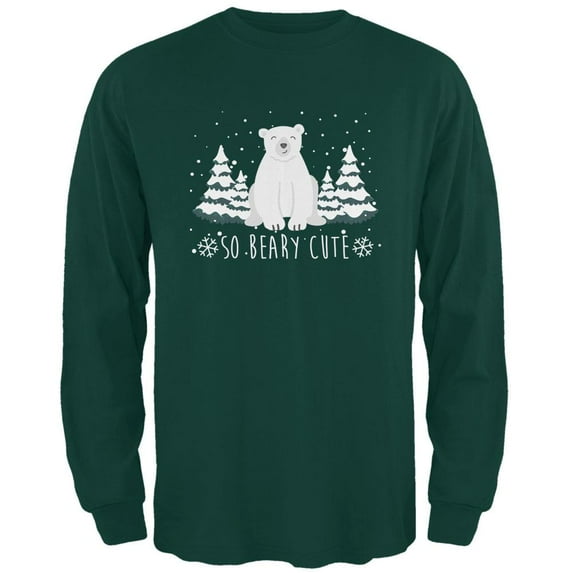 Winter So Beary Very Cute Polar Bear Pun Mens Long Sleeve T Shirt Forest Green MD