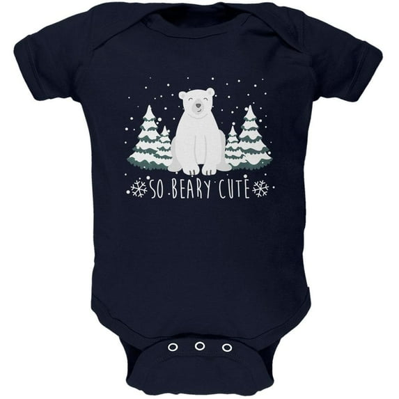 Winter So Beary Very Cute Polar Bear Pun Soft Baby One Piece Navy 0-3 M