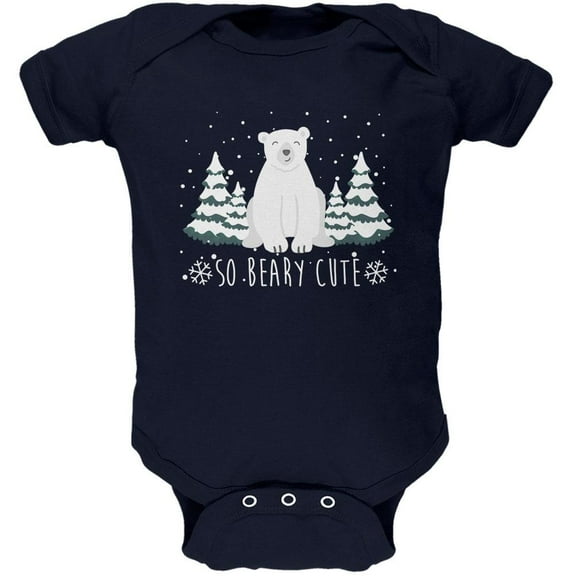 Winter So Beary Very Cute Polar Bear Pun Soft Baby One Piece Navy 18-24 M