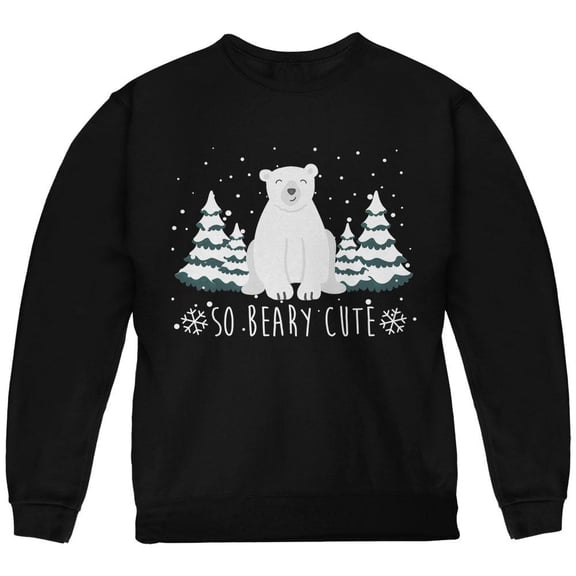 Winter So Beary Very Cute Polar Bear Pun Youth Sweatshirt Black YSM