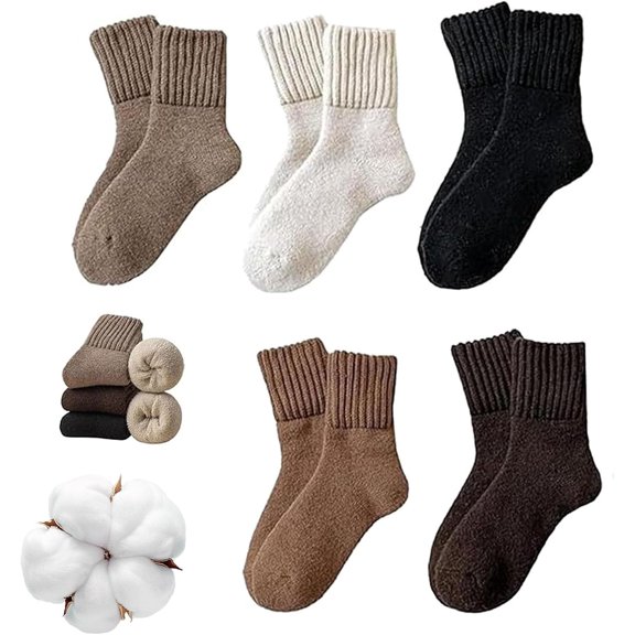 Winter Socks,2025 New Womens Solid Mid Calf Socks,3/5 Pairs Winter Soft Thermal Cotton Knit Sock