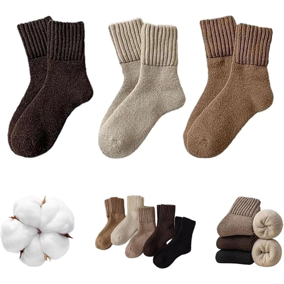 Winter Socks,2025 New Womens Solid Mid Calf Socks,3/5 Pairs Winter Soft Thermal Cotton Knit Sock