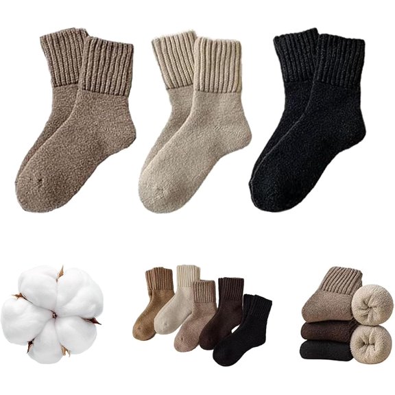 Winter Socks,2025 New Womens Solid Mid Calf Socks,3/5 Pairs Winter Soft Thermal Cotton Knit Sock