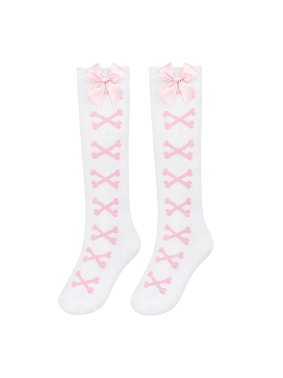 Winter Socks Bone Bow Gothic Stockings Long Socks Cosplay Hosiery for Women Girls Daily Wear Party Club Halloween Accessory