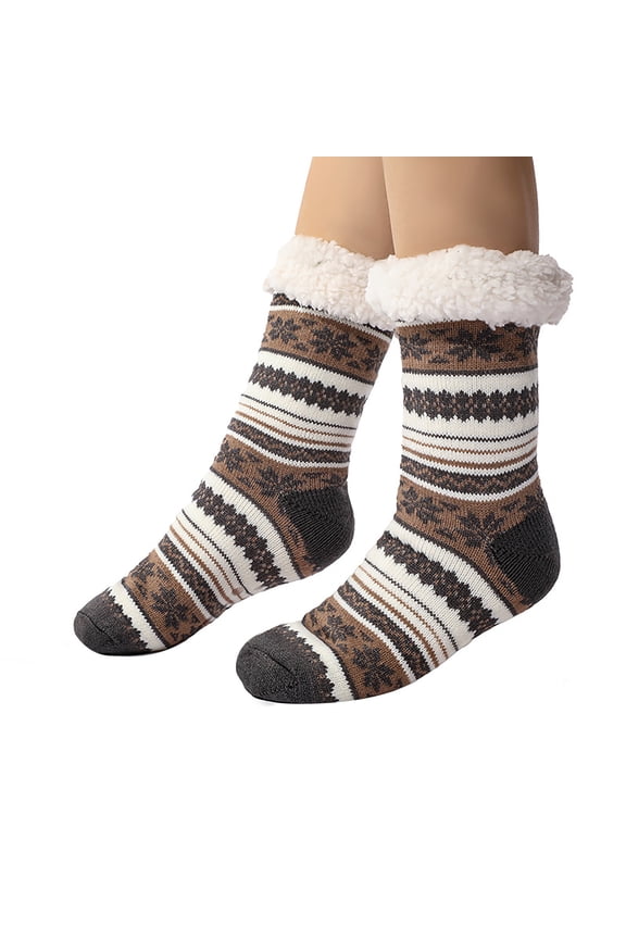 Winter Socks For Men Slipper Women Christmas Cute Printed Lined Thicked Socks With Grippers Non Thermal Cozy Crew Snow Sock,Coffee