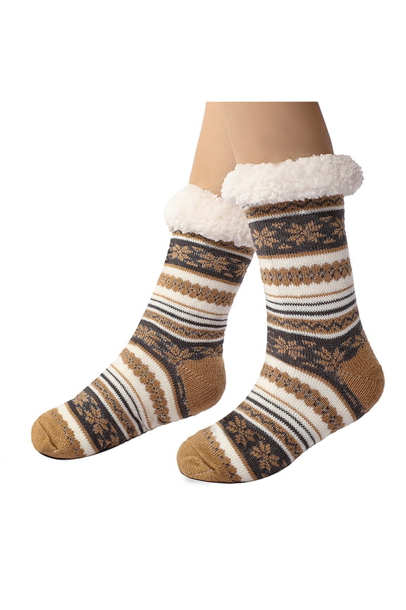 Winter Socks For Men Slipper Women Christmas Cute Printed Lined Thicked Socks With Grippers Non Thermal Cozy Crew Snow Sock,Gold
