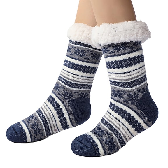Winter Socks For Men Slipper Women Christmas Cute Printed Lined Thicked Socks With Grippers Non Thermal Cozy Crew Snow Sock,Navy