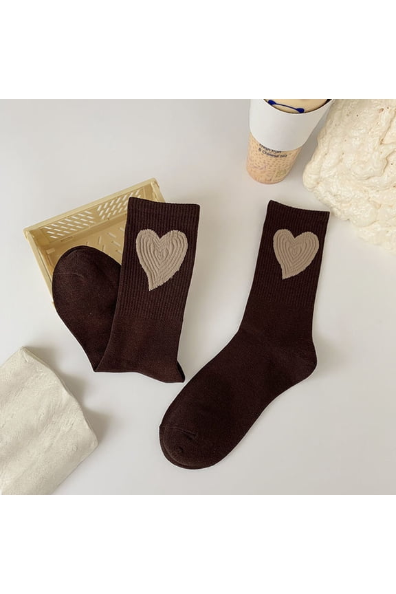 Winter Socks for Men Unisex Casual Valentine's Day Print Sole Letter Middle Tube Socks Socks with Ruffles Coffee One Size