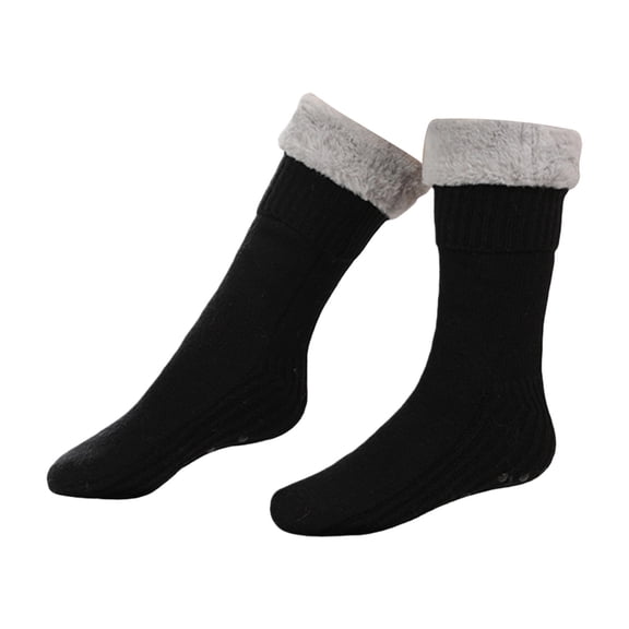 Winter Socks for Women Fall Fashion Must Haves Fuzzy Toe Warmers Cotton Crew Girls Socks Black