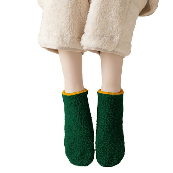 Winter Socks for Women Fall Fashion Must Haves Fuzzy Toe Warmers Cotton Crew Girls Socks Blackish Green