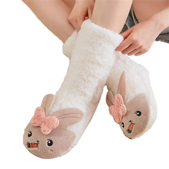Winter Socks for Women Fall Fashion Must Haves Fuzzy Toe Warmers Cotton Crew Girls Socks White