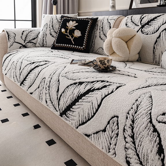 Winter Sofa Cushion, Polyester Thickened Sofa Pad, Non Slip Fixed Seat Cushion, Warm Sofa Cushion for Sofa Living Room Bedroom Winter Home Decor, White