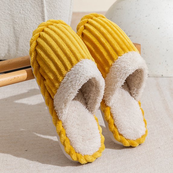 Winter Soft Corduroy House Slippers Women Solid Color Closed Toe Flat Bedroom Slippers Woman Lightweight Anti Slip Indoor Slides (40-41,Yellow)