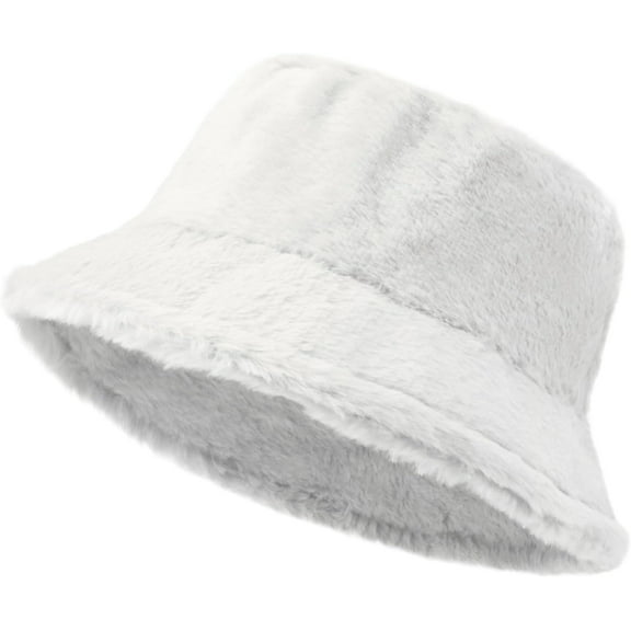 Winter Soft Faux Fur Plush Bucket Hat, Lovely Fisherman Cap, Fashion Outdoor Thick Warm Sun Cap for Women